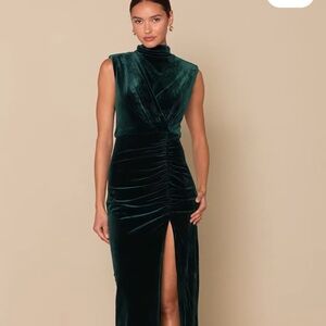 Lulu's Dark Green Velvet Dress